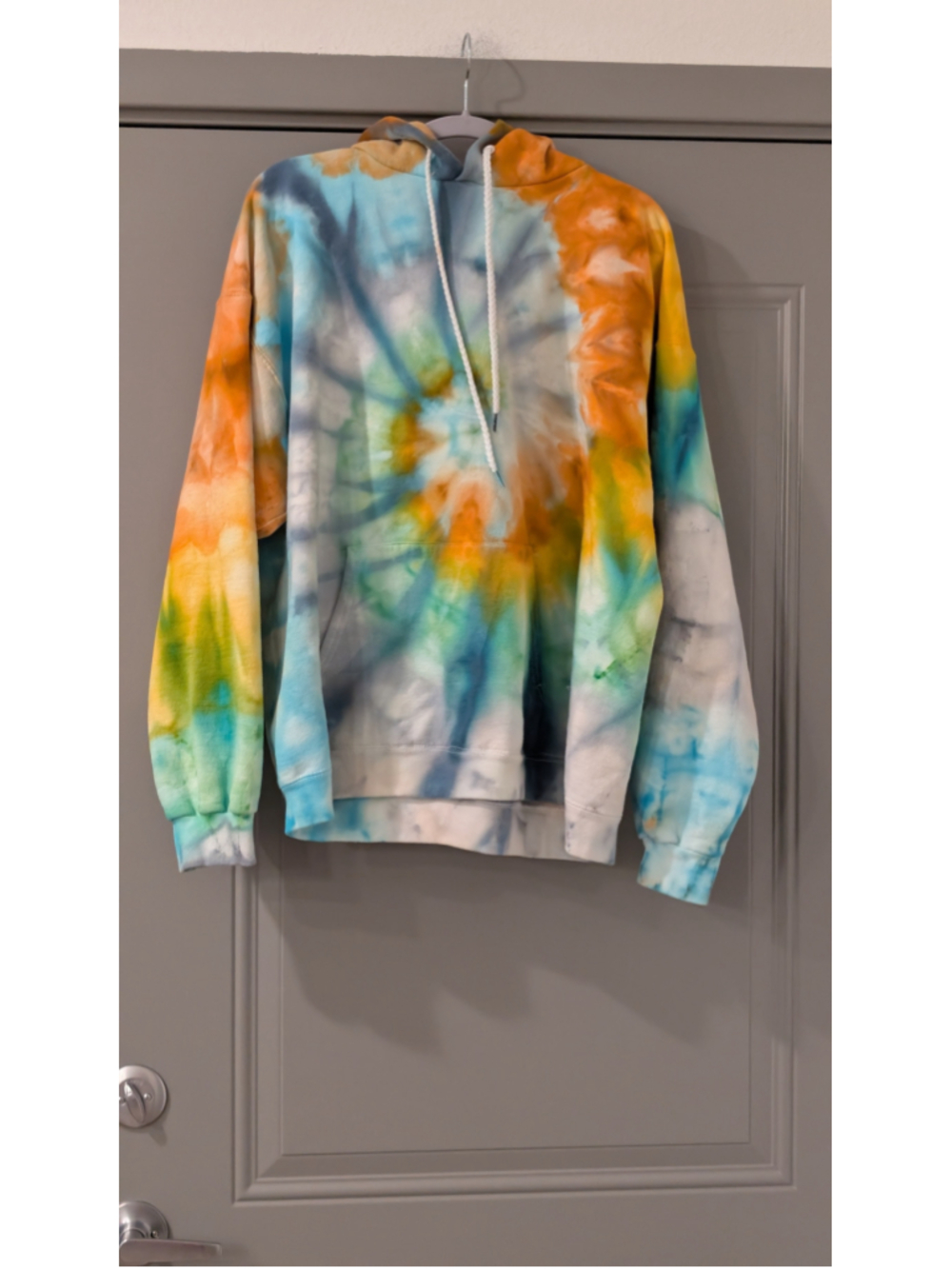 Men's Hanes Tie-Dye Hoodie L Orange Blue Green